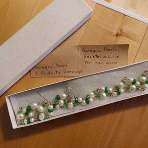 ***SOLD***BAROQUE PEARL NECKLACE/EARRING SET WITH FACETED JADEITE
